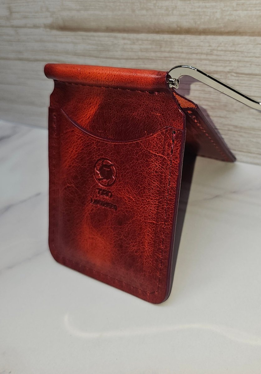Handcrafted Leather Money Clip - Volcano Red - Premium Full - grain Leather - Tad Leathers - Tad Leathers