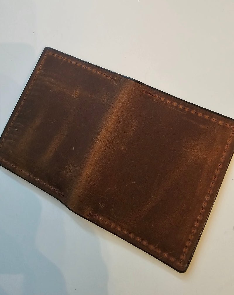 Volcano Brown Textured Card Wallet - Handcrafted Leather ID Holder - Tad Leathers
