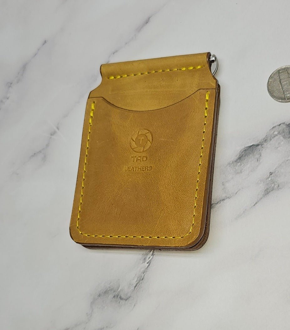 Yellow Leather Money Clip Wallet - Tad LeathersYellow Leather Money Clip WalletMoney ClipBest leather walletGift for him