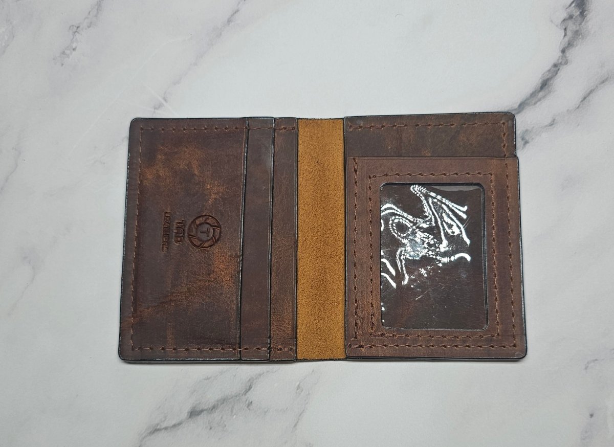 Volcano Brown Textured Card Wallet - Handcrafted Leather ID Holder - Tad Leathers